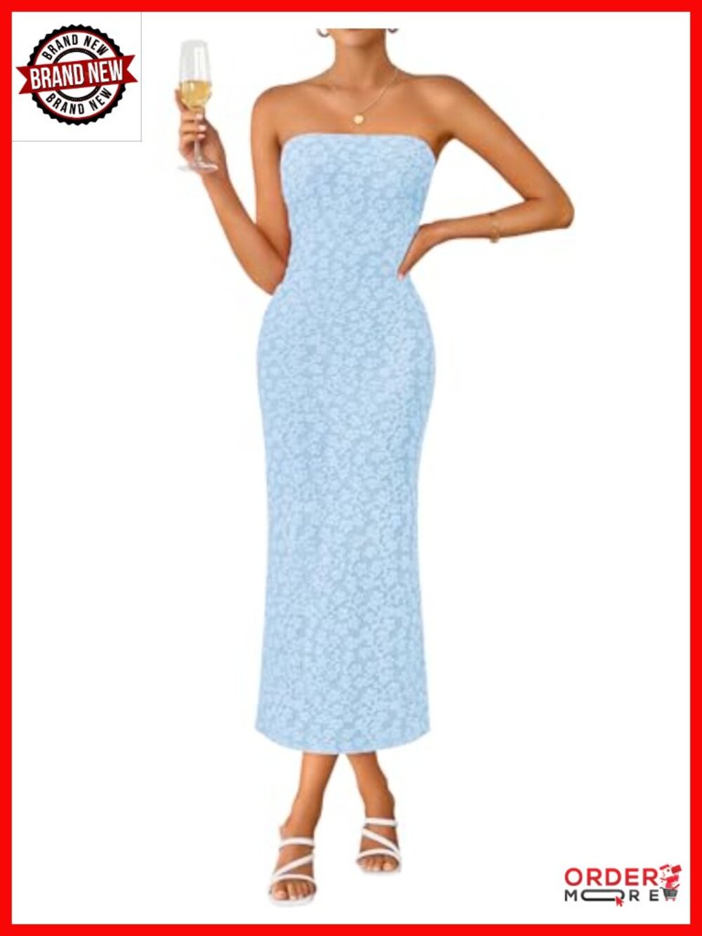 Floral Strapless Bodycon Midi Dress Off Shoulder Beach Formal Cocktail Wedding